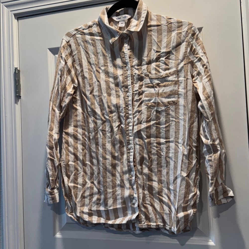 Old Navy Tan and White Boyfriend Shirt